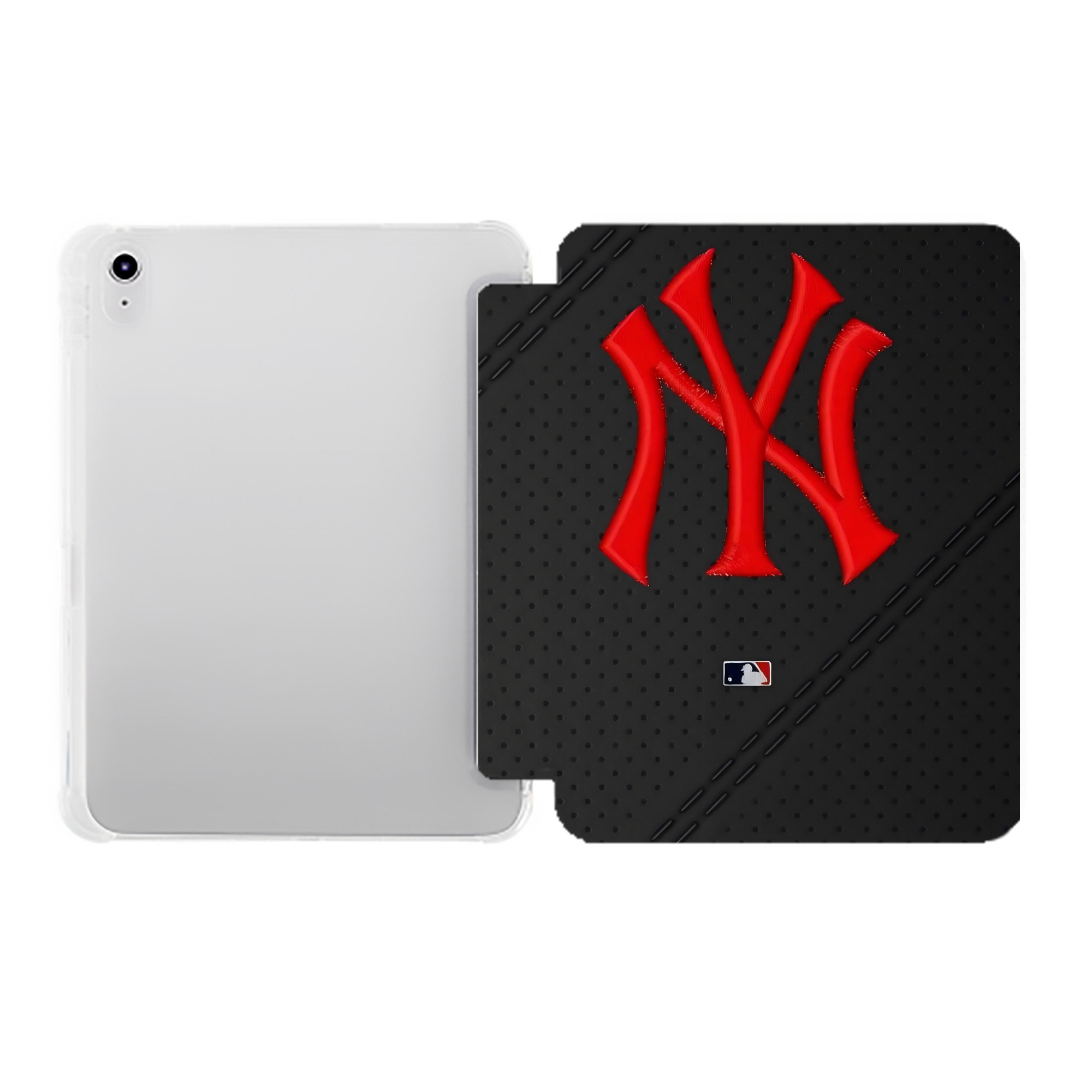 New York Yankees 121 Premium Tri-Fold PU Leather & Silicone IPad Case With Pencil Slot – Fits 9.5,10.5,10.9 – Adjustable Stand, Slim, Protective